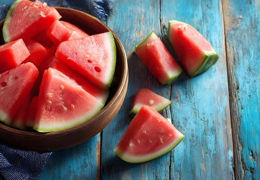 Wassermelonenstücke auf Holz