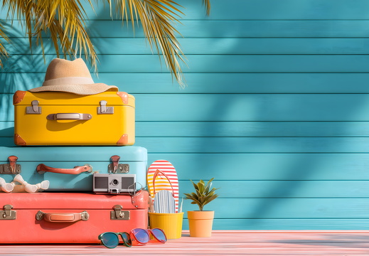 Reisekoffer mit Sommerutensilien