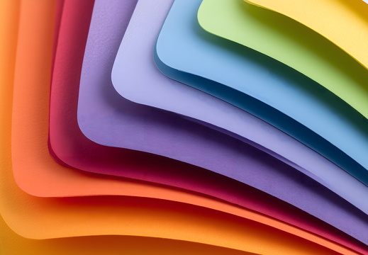 Bunte Papierschichten übereinander auf weißem Hintergrund (Variante 1)