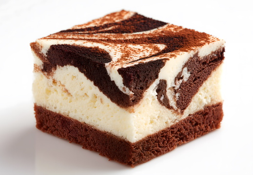 Marmorierter Vanille Schokokuchen Würfel isoliert auf Weiß