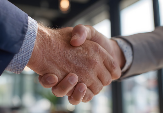 Handschlag zwischen Anwalt und Klient im modernen Büro