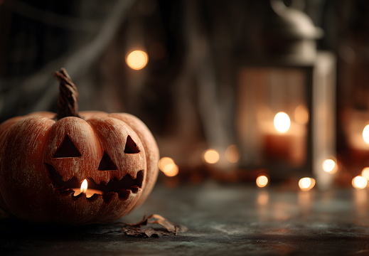 Halloween Kürbis mit Kerze im Dunkeln