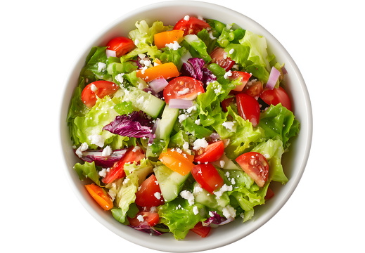 Frischer Salat mit Feta und Paprika auf weißem Hintergrund