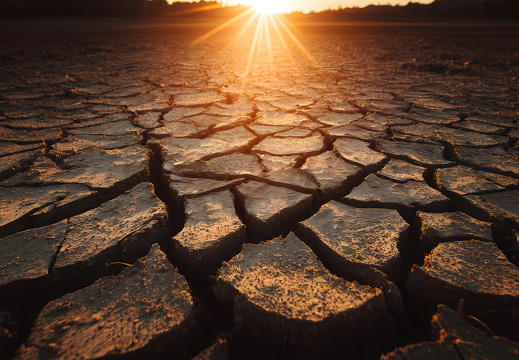 Klimawandel: Aufgerissene trockene Erde unter brennender Sonne auf Feld