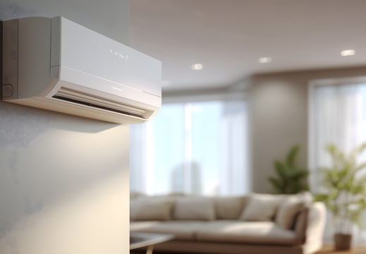 Klimagerät im modernen Innenraum auf weißer Wand