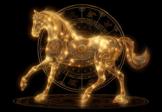 Chinesisches Horoskop 2026 mit leuchtendem goldenen Pferd