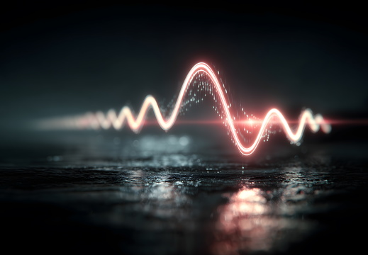 Digitale Audiowelle in Neonoptik auf schwarzem Hintergrund