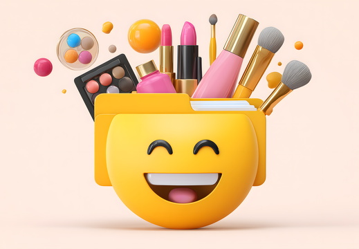 Make-up Sammlung in Emoji-Ordner mit Gesicht