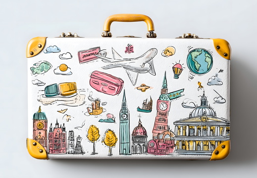 Koffer mit Reiseillustrationen