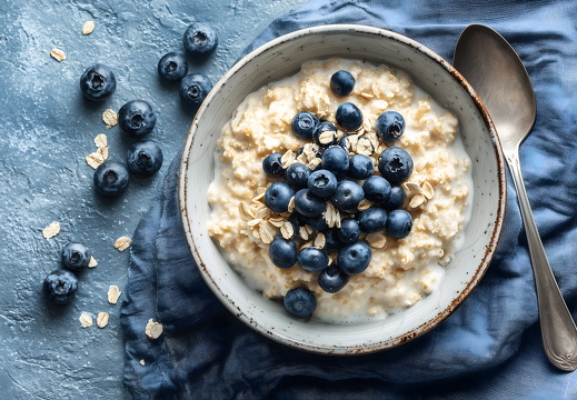 Haferbrei mit Blaubeeren von oben