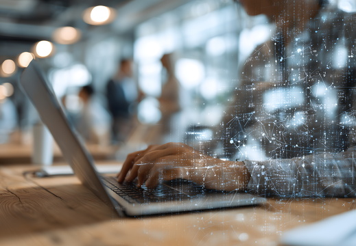 Businessperson mit KI-Tool am Laptop