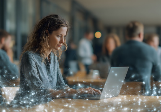 Unternehmerin mit KI-Software im Büro