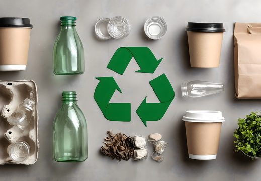 Recyclingabfall sortiert mit grünem Symbol auf Kartons