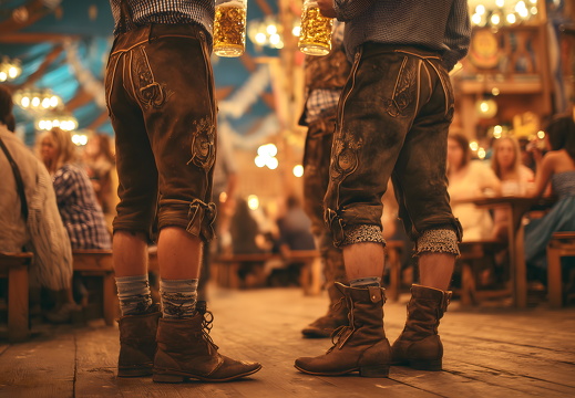 Besucher in traditioneller Lederhose auf dem Oktoberfest