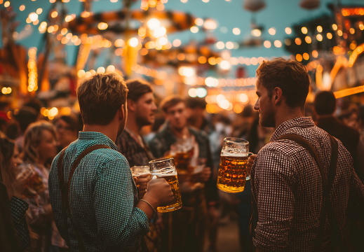 Besucher auf dem Oktoberfest trinken eine Maß Bier