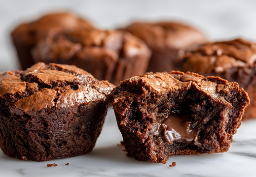 Schokoladenmuffin mit flüssigem Kern auf Marmorhintergrund