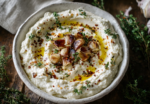 Tzatziki mit geröstetem Knoblauch und Öl