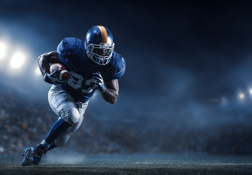 American Football Spieler in Aktion bei Nachtspiel