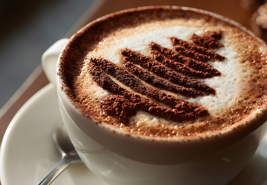 Cappuccino mit Kakaopulver in Tannenbaumform