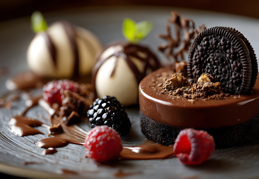 Schokoladendessert mit Oreo und Beeren