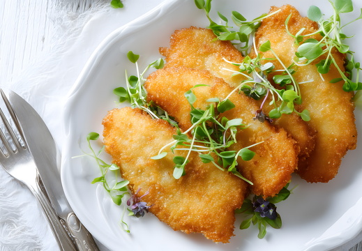 Panierte Fischfilets mit Microgreens