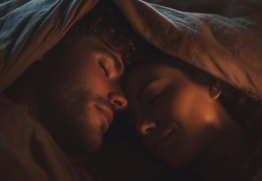 Paar schläft gemeinsam unter warmer Decke