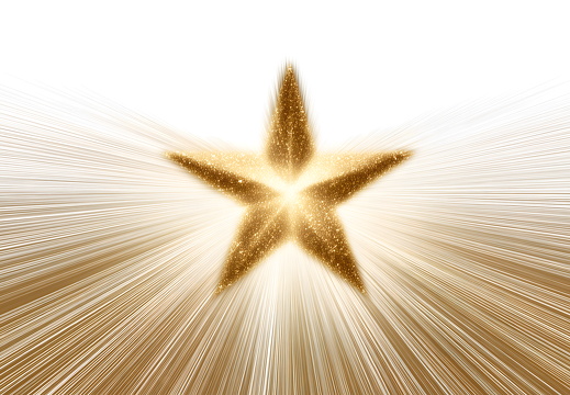 Goldener Stern mit Strahlen isoliert auf weißem Hintergrund