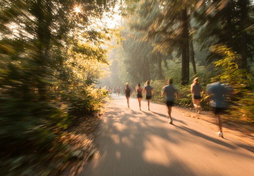 Jogger laufen auf befestigtem Weg durch herbstlichen Stadtpark