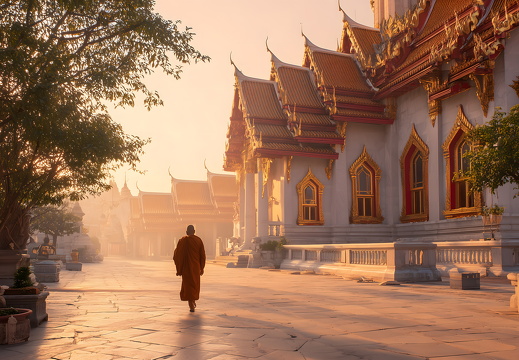 Buddhistischer Mönch im historischen Thai Tempel