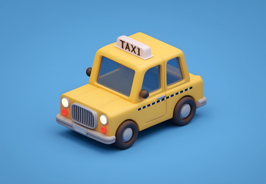 Gelbes 3D-Taxi mit TAXI-Schild