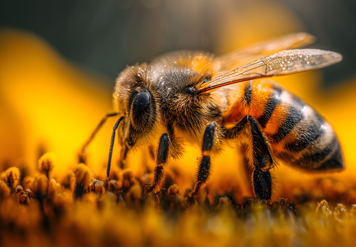 Nahaufnahme einer Honigbiene auf Sonnenblume