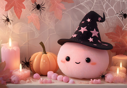 Rosa Kürbislaterne mit Schleife in Halloween Szene