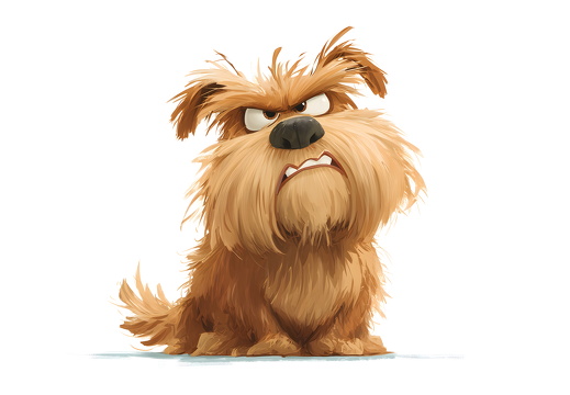 Wütender Hund Cartoon mit zotteligem Fell auf weißem Hintergrund