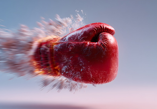 Roter Boxhandschuh durchbricht Wand mit voller Wucht