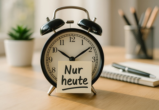 Wecker mit Notiz Nur heute als zeitlich begrenzte Aktion