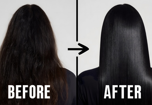 Glätteffekt auf dunklem Haar Vorher Nachher Vergleich