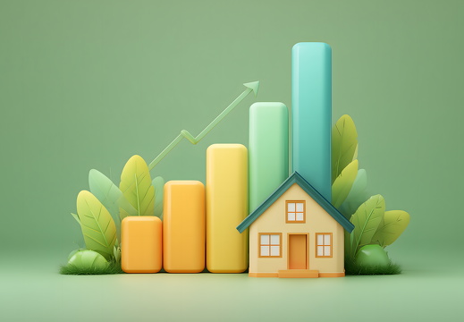 Haus vor wachsendem Balkendiagramm als Investment Konzept