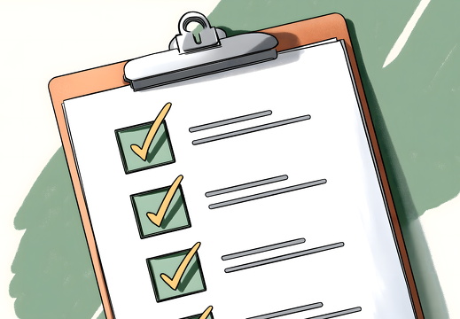 Gezeichnete Checkliste mit Häkchen auf Klemmbrett Illustration