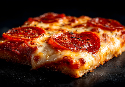 Pepperoni Pizza mit Käse auf schwarzem Hintergrund