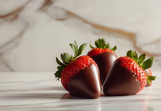 Schokolierte Erdbeeren auf Marmorhintergrund