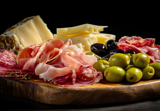Antipasti Platte mit Wurst Käse und Oliven