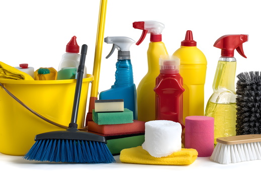 Gewerbliche Reinigungsprodukte mit Besen und Eimer