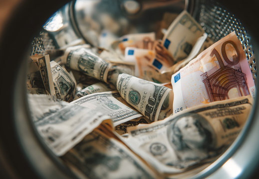 Geldscheine in Waschmaschine Symbol für Geldwäsche