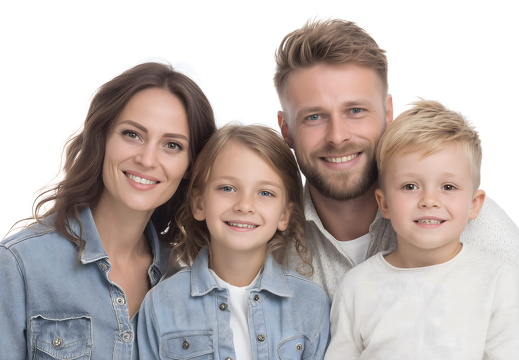 Familienporträt vor weißem Hintergrund im Studio