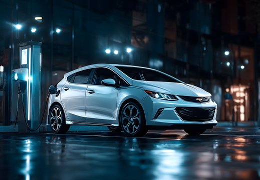 Elektroauto lädt an moderner Ladesäule bei Nacht