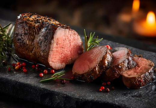 Rinderfilet in Scheiben geschnitten mit rosa Kern