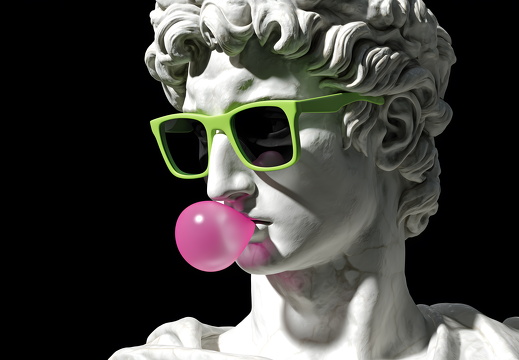Klassische David Büste mit Sonnenbrille und Kaugummiblase