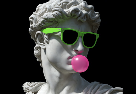 David Skulptur mit grüner Sonnenbrille und Kaugummi