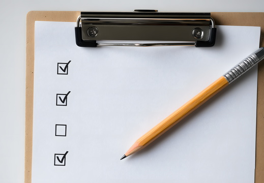 Checkliste mit Bleistift auf Klemmbrett