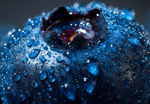 Heidelbeere in Nahaufnahme mit frischen Wassertropfen